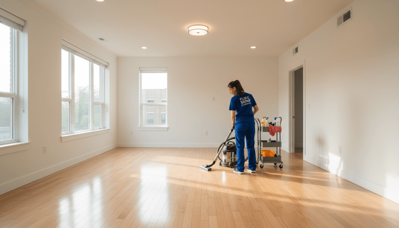 Cleaner reviewing a checklist in a bright Columbus living room